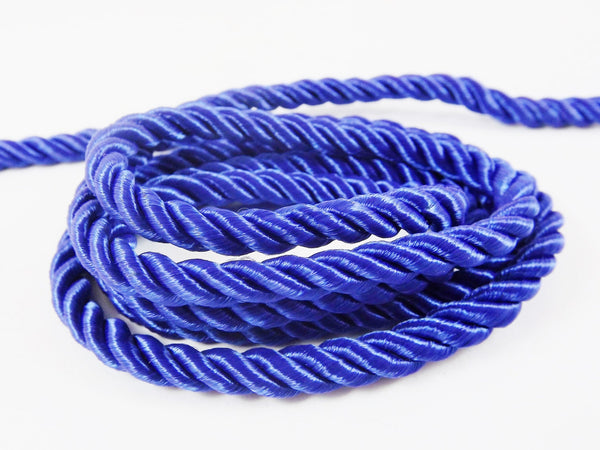 Royal Blue 5mm Twisted Rayon Satin Rope Silk Braid Cord - 3 Ply Twist - 1 meters - 1.09 Yards