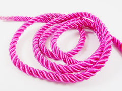 Fuchsia Hot Pink 5mm Twisted Rayon Satin Rope Silk Braid Cord - 3 Ply Twist - 1 meters - 1.09 Yards