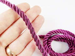 Purple Wine 5mm Twisted Rayon Satin Rope Silk Braid Cord - 3 Ply Twist - 1 meters - 1.09 Yards