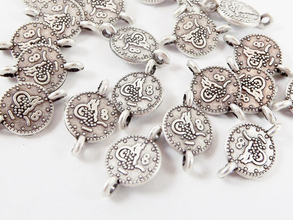 Mini Round Coin Charm, Coin Connectors, Silver Coin, Replica Coin, Turkish Coin, Silver Connectors, Matte Antique Silver Plated - 20pcs