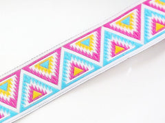 Hot Pink & Blue Yellow Chevron Triangle Woven Embroidered Jacquard Trim Ribbon - 1 Meter or 3.3 Feet or 1.09 Yards
