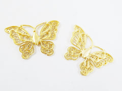 2 Butterfly Charm Connectors - 22k Matte Gold Plated