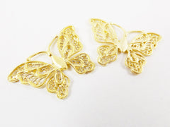 2 Butterfly Charm Connectors - 22k Matte Gold Plated