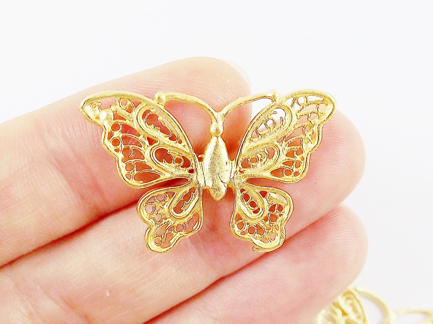 2 Butterfly Charm Connectors - 22k Matte Gold Plated