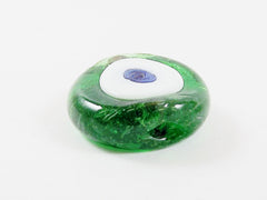 Recycled Bottle Green Evil Eye Nazar Glass Bead - Traditional Turkish Handmade - 27 mm - BE152