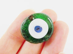 Recycled Bottle Green Evil Eye Nazar Glass Bead - Traditional Turkish Handmade - 27 mm - BE152