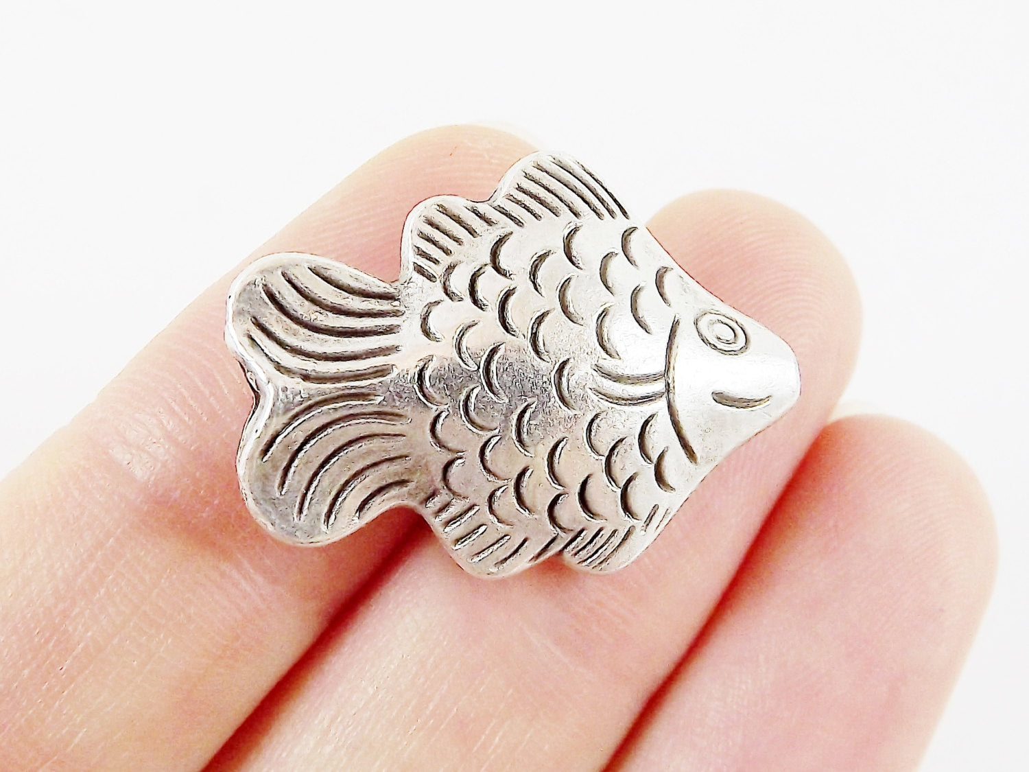 2 Large Fish Bead Spacers - Matte Silver Plated