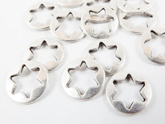 15 Round Cut Out Star Charms - Matte Silver Plated