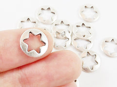 15 Round Cut Out Star Charms - Matte Silver Plated