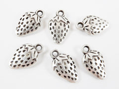 6 Strawberry Charms - Matte Silver Plated