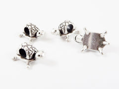 4 Turtle Bead Spacers 4mm Large Hole Turkish Jewelry Making Supplies Findings Components  Matte Silver Plated