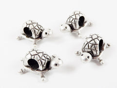 4 Turtle Bead Spacers 4mm Large Hole Turkish Jewelry Making Supplies Findings Components  Matte Silver Plated