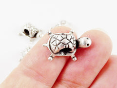 4 Turtle Bead Spacers 4mm Large Hole Turkish Jewelry Making Supplies Findings Components  Matte Silver Plated