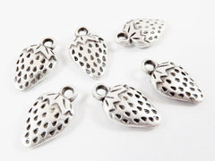 6 Strawberry Charms - Matte Silver Plated