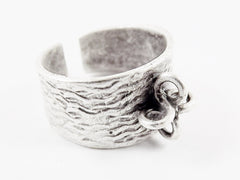 Rustic Textured Costume Ring Base Blank with 4 loops - Adjustable Thick Band -  Turkish Matte Silver Plated Brass