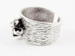 Rustic Textured Costume Ring Base Blank with 4 loops - Adjustable Thick Band -  Turkish Matte Silver Plated Brass