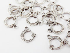 20 Mini Moon Crescent Star Charms - Matte Silver Plated