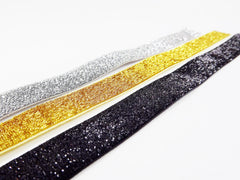 Gold 20mm (0.78 inch) Glitter Ribbon Metallic Velvet Trim Ribbon - 1 meter (1.09 Yards)