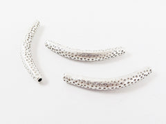3 Curve Tube Bracelet Necklace Bead  - Stamped with Tiny Stars - Matte Silver Plated