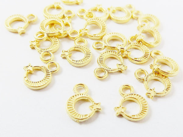 20 Mini Moon Crescent Star Charms - 22k Matte Gold Plated