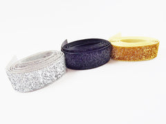 Black 20mm (0.78 inch) Glitter Ribbon Metallic Velvet Trim Ribbon - 1 meter (1.09 Yards)