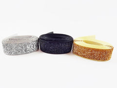 Black 20mm (0.78 inch) Glitter Ribbon Metallic Velvet Trim Ribbon - 1 meter (1.09 Yards)