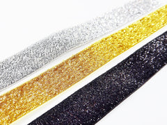 Black 20mm (0.78 inch) Glitter Ribbon Metallic Velvet Trim Ribbon - 1 meter (1.09 Yards)