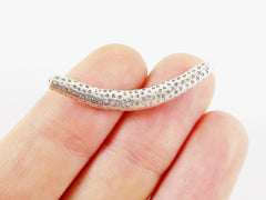 3 Curve Tube Bracelet Necklace Bead  - Stamped with Tiny Stars - Matte Silver Plated