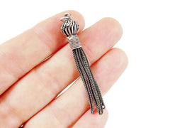 Mini Tassel Pendant with Snake Chain Strands - Matte Silver Plated Brass - 1PC