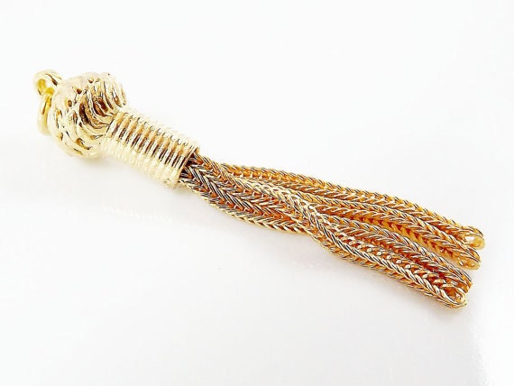 Mini Tassel Pendant with Snake Chain Strands - Gold Plated Brass - 1PC