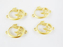 4 Small WAW Arabic Letter with Tulip Detail Connector - 22k Matte Gold Plated