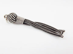 Mini Tassel Pendant with Snake Chain Strands - Matte Silver Plated Brass - 1PC