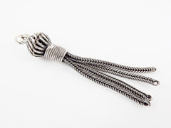 Mini Tassel Pendant with Snake Chain Strands - Matte Silver Plated Brass - 1PC
