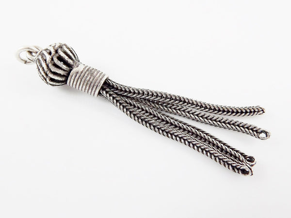 Mini Tassel Pendant with Snake Chain Strands - Matte Silver Plated Brass - 1PC