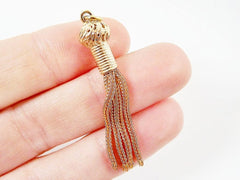 Mini Tassel Pendant with Snake Chain Strands - Gold Plated Brass - 1PC