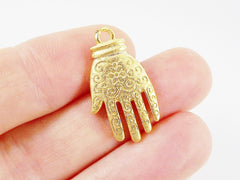 4 Hand of Fatima Hamsa Pendant Charms with Floral Detail - 22k  Matte Gold Plated