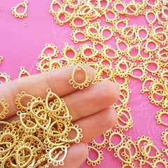 10 Mini Chandelier Drop Charm Pendant - 5 Loops Rings - 22k Matte Gold Plated
