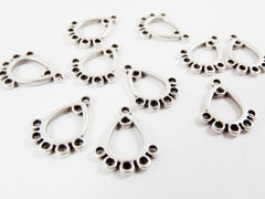 10 Mini Chandelier Drop Charm Pendant - 5 Loops Rings - Matte Silver Plated