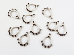 10 Mini Chandelier Drop Charm Pendant - 5 Loops Rings - Matte Silver Plated