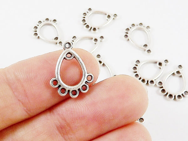 10 Mini Chandelier Drop Charm Pendant - 5 Loops Rings - Matte Silver Plated