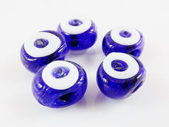 5 Mini Artisan Handmade Cobalt Blue Glass Evil Eye Nazar Medium Bead - 9 x 7mm