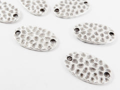 6 Small Oval Hammered Connectors  - Matte Silver Plated - 6PC