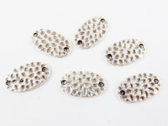 6 Small Oval Hammered Connectors  - Matte Silver Plated - 6PC