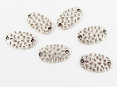 6 Small Oval Hammered Connectors  - Matte Silver Plated - 6PC