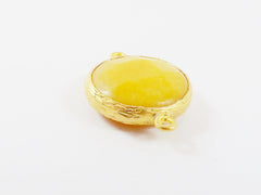 Yellow Faceted Jade Connector- Gold plated Bezel - 1pc - GP242
