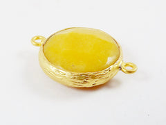 Yellow Faceted Jade Connector- Gold plated Bezel - 1pc - GP242
