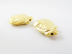 2 Large Weighty Fish Bead Spacers - 22k Matte Gold Plated