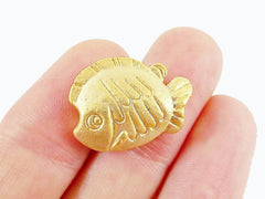 2 Large Weighty Fish Bead Spacers - 22k Matte Gold Plated