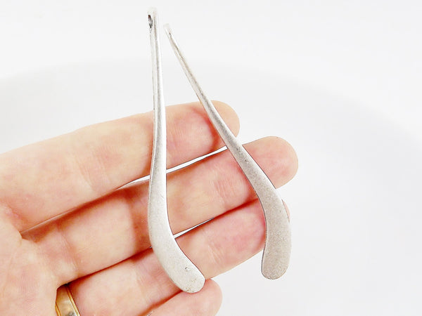 2 Wishbone Paddle Pendants -  Matte Silver Plated