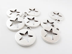 8 Round Cut Out Star Charms - Matte Silver Plated